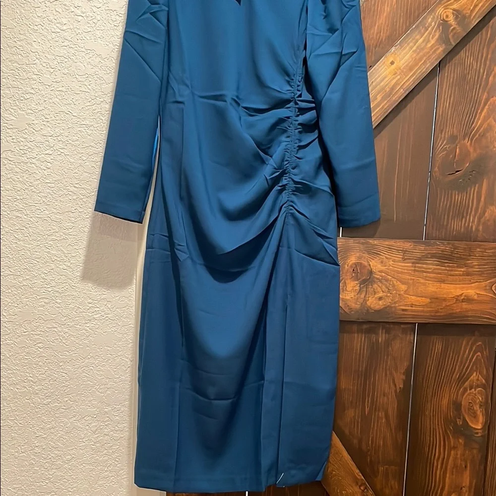 NWT Ann Taylor Blue Ruched Sheath Dress with Puff Sleeves - Picture 5 of 5